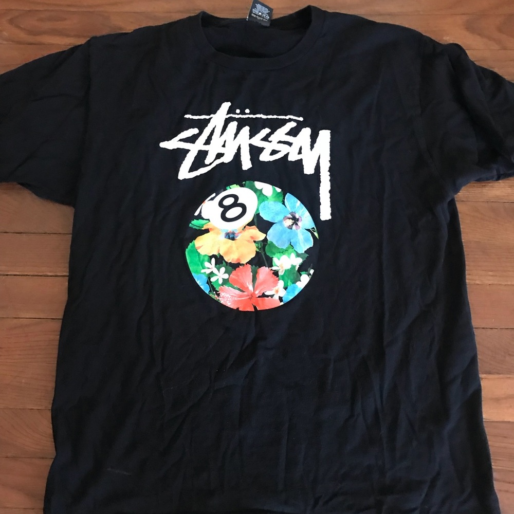 Stussy Black Tee with Floral Graphic